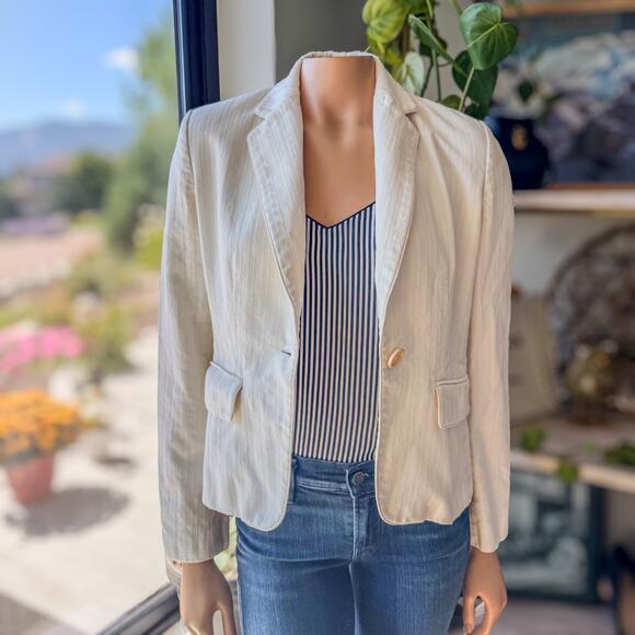 Vintage Banana Republic Cream Striped Tweed Knit Blazer Shoulder Pads, Women's 6 - Picture 11 of 11